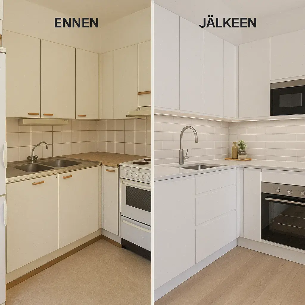 Keittiöremontti Vantaalla, ennen ja jälkeen